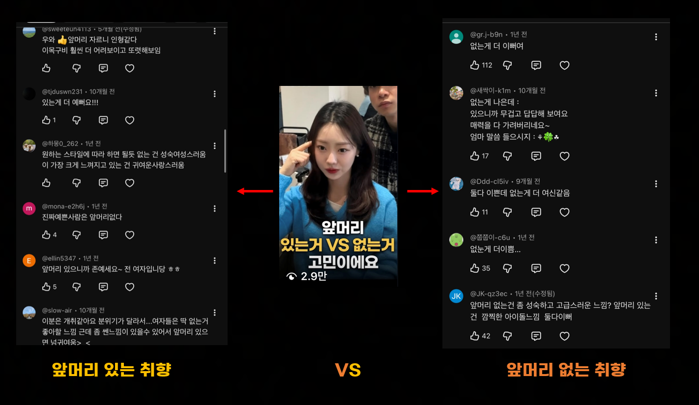 유튜브 댓글 — 같은 영상에 정반대 의견들